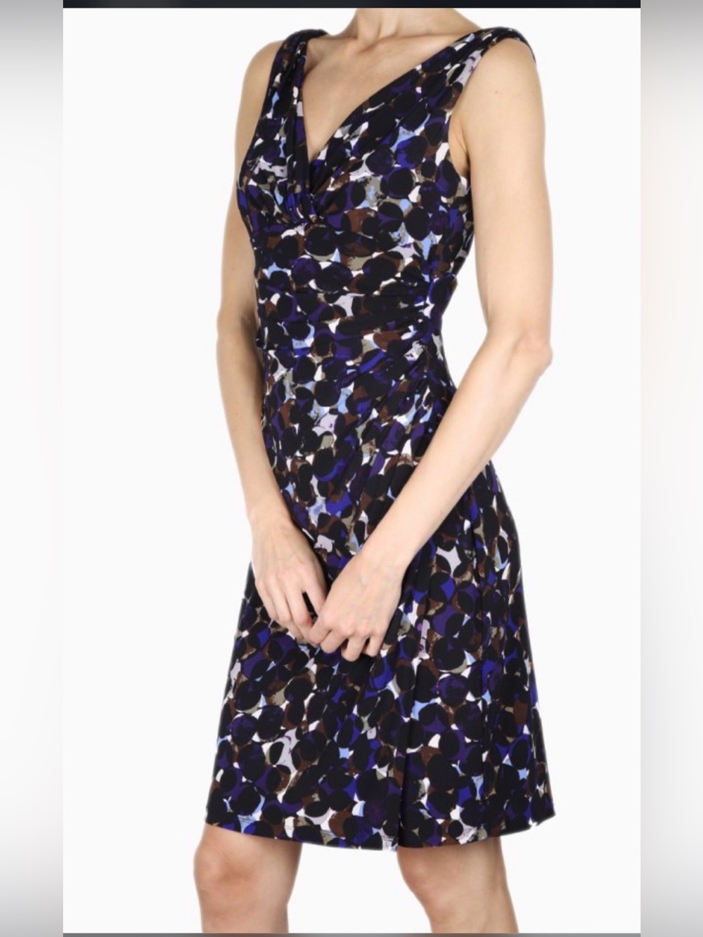 Lauren Ralph Lauren- Sleeveless V-Neck Printed Dress in Navy and Black